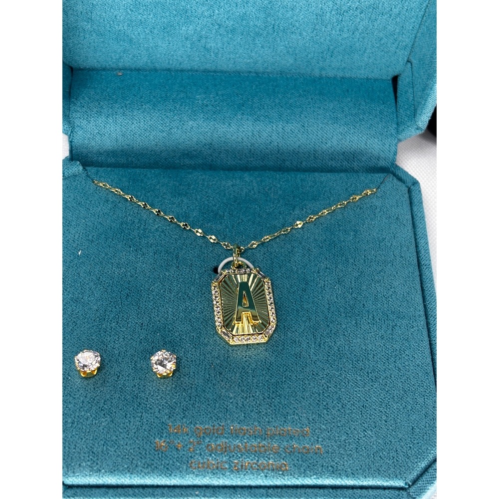 Necklace Set 14k Gold Flash Plated Initial A Lobster Clasp New with Tags